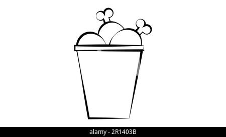 chicken legs in a bucket on a white background, vector illustration. delicious baked, breaded meat legs. fast food food, snack for lunch. quick high-c Stock Vector
