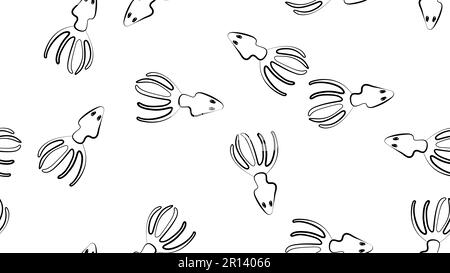 squid on white background, vector illustration, pattern. white squid with eyes, seafood. black and white squid, wallpaper and decor in pencil drawing Stock Vector