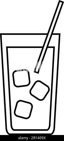 Simple abstract black and white icon of alcoholic cocktail in glass with straw and ice and copy space on a white background. Vector illustration. Stock Vector
