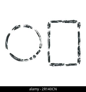 Grunge frames set. Hand drawn decorative doodle black ink paint brush stroke borders, freehand scribbled line, circle, rectangle geometric shapes Stock Vector