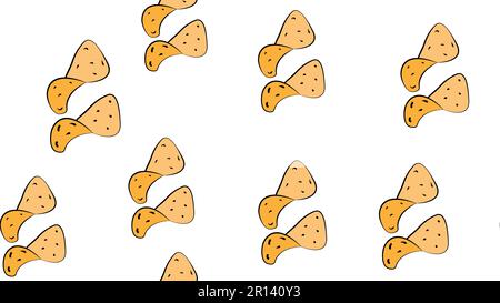 Realistic Detailed 3d Potato Chips Set Different ViewSeamless Pattern Background. Vector. Stock Vector