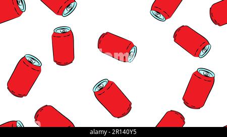 Red Soda Can Flat Icon Seamless Pattern. Stock Vector