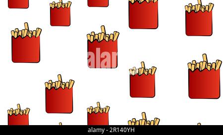 Fast food french fries seamless pattern, potato meal in paper box, container. Made in cartoon flat style. Vector illustration. Stock Vector