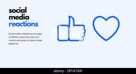 Social Media Reactions Banner on Light Background. Stylish SMM Banner with Black Text and Blue Icons of Reactions for Business and Marketing Stock Vector