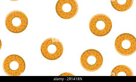 Seamless pattern, texture from round sweet flour tasty donuts to nourishing hot fresh donuts, pastries, sugar-coated cookies in the pastry glaze on a Stock Vector