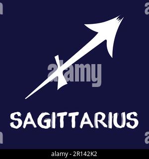 Hand drawn Zodiak signs. White Sagittarius zodiac icons on a blue background. Astrological symbols of the zodiac.  Stock Vector