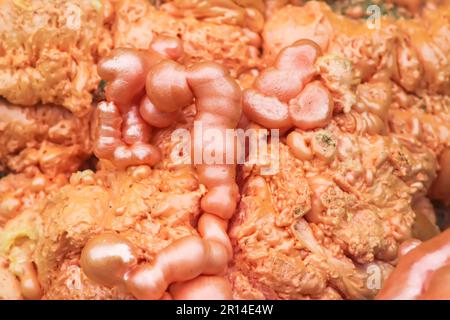 Spraying foam texture. Polyurethane foam close up. Stock Photo
