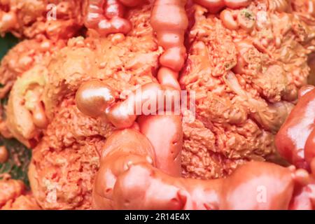 Spraying foam texture. Polyurethane foam close up. Stock Photo