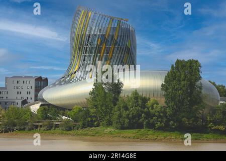 Bordeaux, France- September 5, 2020 : Cite du Vin main building during a sunny afternoon. Cite du Vin is the wine museum dedicated to Bordeaux and the Stock Photo