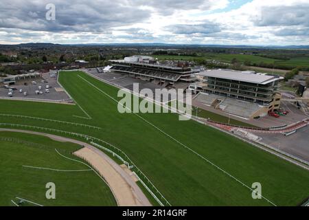 Cheltenham racecourse grandstand drone aerial view Stock Photo