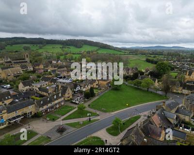 Village green ,Broadway   Worcestershire UK drone , aerial, Stock Photo