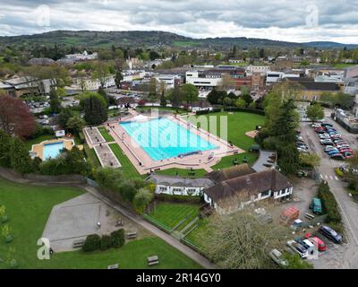 Sandford Park Lido Cheltenham UK drone aerial view Stock Photo