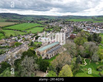 St Peter's Church Winchcombe  Gloucestershire,UK  aerial view in spring Stock Photo