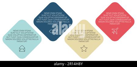 Four rotated squares on the bias arranged next to each other, can be used as infographics element illustrating steps in process Stock Vector