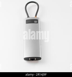 Laptop adapter with type-c, usb c, TF Micro SD adapters 60 MB s, 4K HD. adapter on a white background. Stock Photo