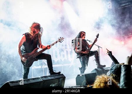 Oslo, Norway. 09th, April 2023. The Norwegian black metal band Abbath performs a live concert at Rockefeller during the Norwegian metal festival Inferno Metal Festival 2023 in Oslo. Here vocalist and guitarist Abbath Doom Occulta is seen live on stage. (Photo credit: Gonzales Photo - Terje Dokken). Stock Photo