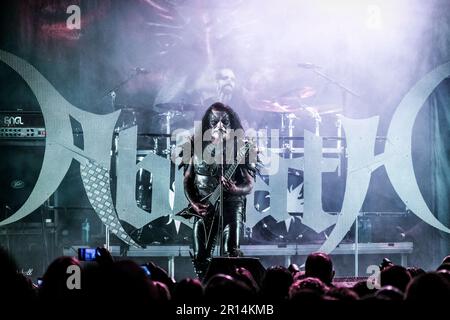 Oslo, Norway. 09th, April 2023. The Norwegian black metal band Abbath performs a live concert at Rockefeller during the Norwegian metal festival Inferno Metal Festival 2023 in Oslo. Here vocalist and guitarist Abbath Doom Occulta is seen live on stage. (Photo credit: Gonzales Photo - Terje Dokken). Stock Photo