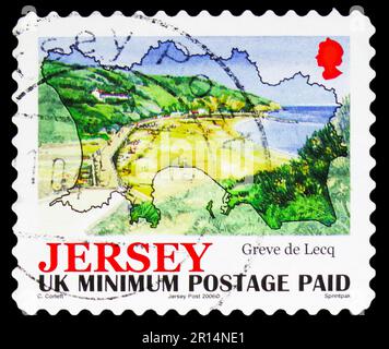 MOSCOW, RUSSIA - APRIL 08, 2023: Postage stamp printed in Jersey shows Greve De Lecq, Views serie, circa 2006 Stock Photo