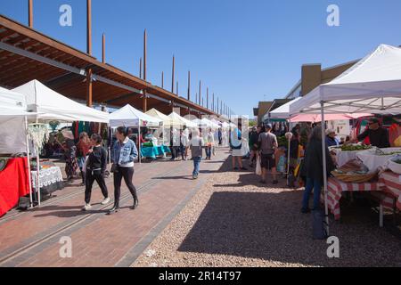 A view of the Santa Fe Farmers Market in the Depot Region of Santa Fe New Mexico, on May 6 2023. Stock Photo