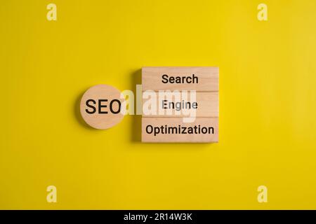 SEO text on wooden cube, Search engine optimization ranking, SEO Stock Photo