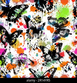 Seamless pattern of colored butterflies. Vector illustration Stock Vector