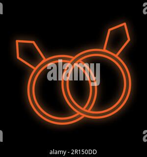 Bright luminous yellow festive digital neon sign for a store or card beautiful shiny with love engagement jewelry rings on a black background. Vector Stock Vector