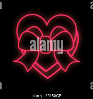 Bright luminous red festive digital neon sign for a store or card beautiful shiny with a love heart-shaped gift box on a black background. Vector illu Stock Vector