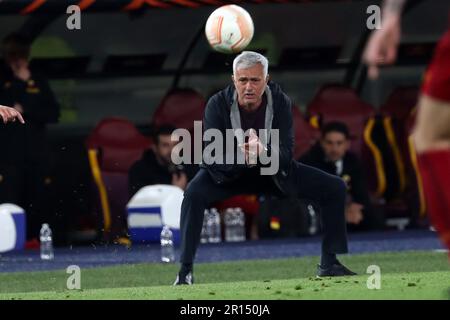 Rome, . 11th May, 2023. Rome, Italy 11.05.2023: Jose Mourinho coach manager of Roma in action during the UEFA EUROPA LEAGUE 2022/2023, semifinal football match AS Roma vs Bayer 04 Leverkusen at Olympic stadium in Rome, Italy. Credit: Independent Photo Agency/Alamy Live News Stock Photo