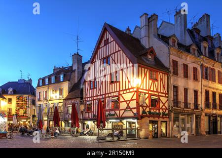 Night in Place Francois Rude (or place du Bareuzai) in the old town of Dijon, France. Stock Photo