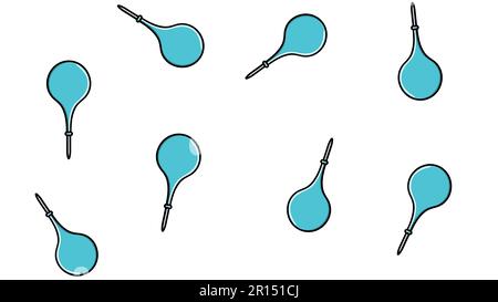 Seamless pattern texture of endless repeating medical rubber blue enema pears for cleaning the intestines on a white background. Vector illustration. Stock Vector