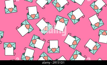 Texture seamless pattern of flat icons of mail envelopes with hearts, love items for the holiday of love Valentine's Day on February 14 or March 8 on Stock Vector