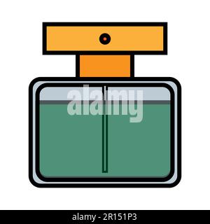 Flat green icon is a simple fashionable glamorous cosmetics, glass bottle with perfume, adicolon, toilet water with a pleasant smell and beauty guidan Stock Vector