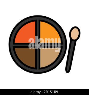 Flat multicolored icon is a simple glamorous cosmetics round powder box with a mirror, eye shadows and eyelids applying make-up beauty guidance. Vecto Stock Vector