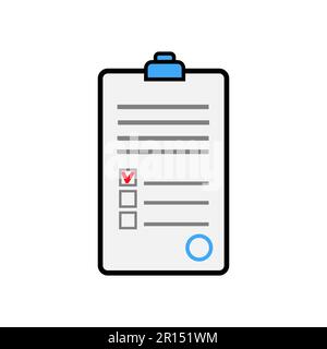 Document with abstract text signed and stamped, a medical form with a questionnaire and a medical history with a clip, a simple icon on a white backgr Stock Vector