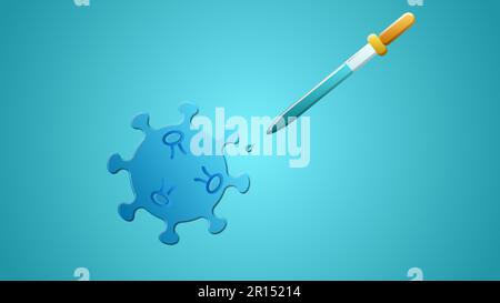 Glass laboratory medical pipette scientific for the diagnosis and study of coronavirus infection disease covid-19 virus molecule on a blue background. Stock Vector