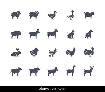 Domestic animals icons black set Stock Vector
