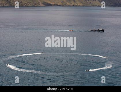 San Clemente Island, California, USA. 4th May, 2023. Ship deployable seaborne targets move in formation off the coast of San Clemente Island during the U.S. Pacific Fleet's Integrated Battle Problem (IBP) 23.1. IBP 23.1 is a U.S. Pacific Fleet experiment, executed by U.S. 3rd Fleet, operationalizing multi-domain employment of unmanned systems to create Fleet warfighting advantages. Credit: Colby Mothershead/U.S. Navy/ZUMA Press Wire Service/ZUMAPRESS.com/Alamy Live News
