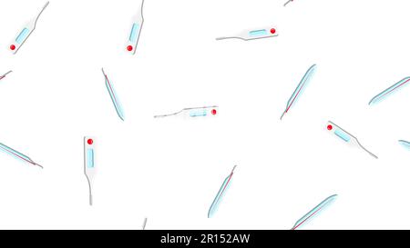 Seamless pattern texture of endless repetitive medical digital modern electronic mercury glass thermometers for measuring body temperature on a white Stock Vector