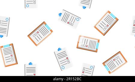 Seamless pattern texture of endless repeating paper sheets of paper contracts with tablets for papers on white background. Vector illustration. Stock Vector