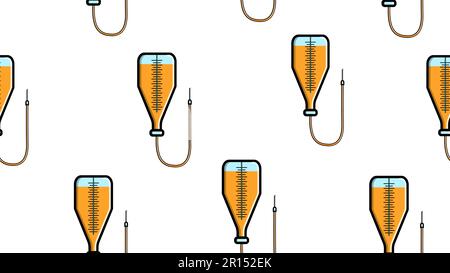 Seamless pattern texture of endless repeating medical yellow droppers with a needle and a catheter in a hospital on a white background. Vector illustr Stock Vector