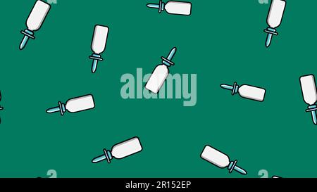 Seamless pattern endless texture of white medical medicinal pharmaceutical nasal sprays for nose on green background. Vector illustration. Stock Vector