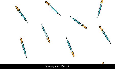 Seamless pattern texture of endless repeating scientific medicine droppers pipettes for titration, instillation of medication with drops on a white ba Stock Vector