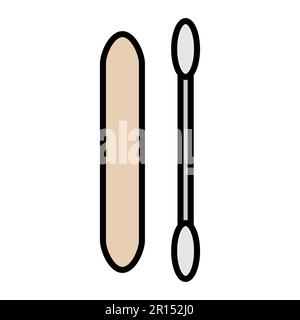 Flat icon is a simple fashionable glamorous cosmic cotton swab for cleaning the face and ears and nail file, manicure guidance. Vector illustration. Stock Vector