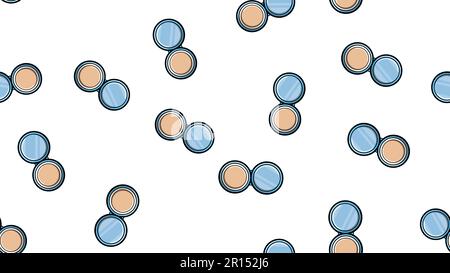 Texture endless seamless pattern of beautiful fashionable glamorous round powder boxes with a mirror to inspire beauty, isolated on white background. Stock Vector