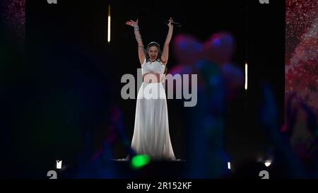Liverpool, UK. 11th May, 2023. Irina Chechanovi aka Iru from Georgia sings 'Echo' during the second semi-final of the 67th Eurovision Song Contest (ESC) at M&S Bank Arena. Credit: Peter Kneffel/dpa/Alamy Live News Stock Photo