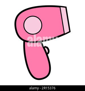 Flat pink beautyfull icon simple linear fashionable glamorous electric hair dryer, home appliance for hair drying, styling, hairstyle. Vector illustra Stock Vector