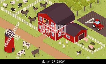 Isometric farm landscape Stock Vector