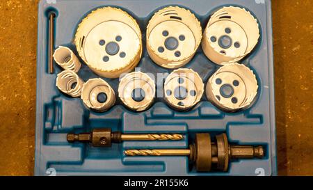 A Close-Up High Angle View of a Hole Saw Set Stock Photo