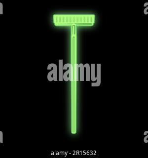 Bright glowing green construction industrial digital neon sign for service center workshop shop beautiful shiny with a mop for renovation on a black b Stock Vector
