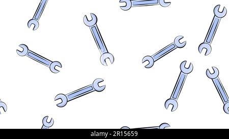 Texture, seamless pattern of metal iron blue gas spanners, metalworker building repair for loosening and tightening the nuts and bolts on a white back Stock Vector